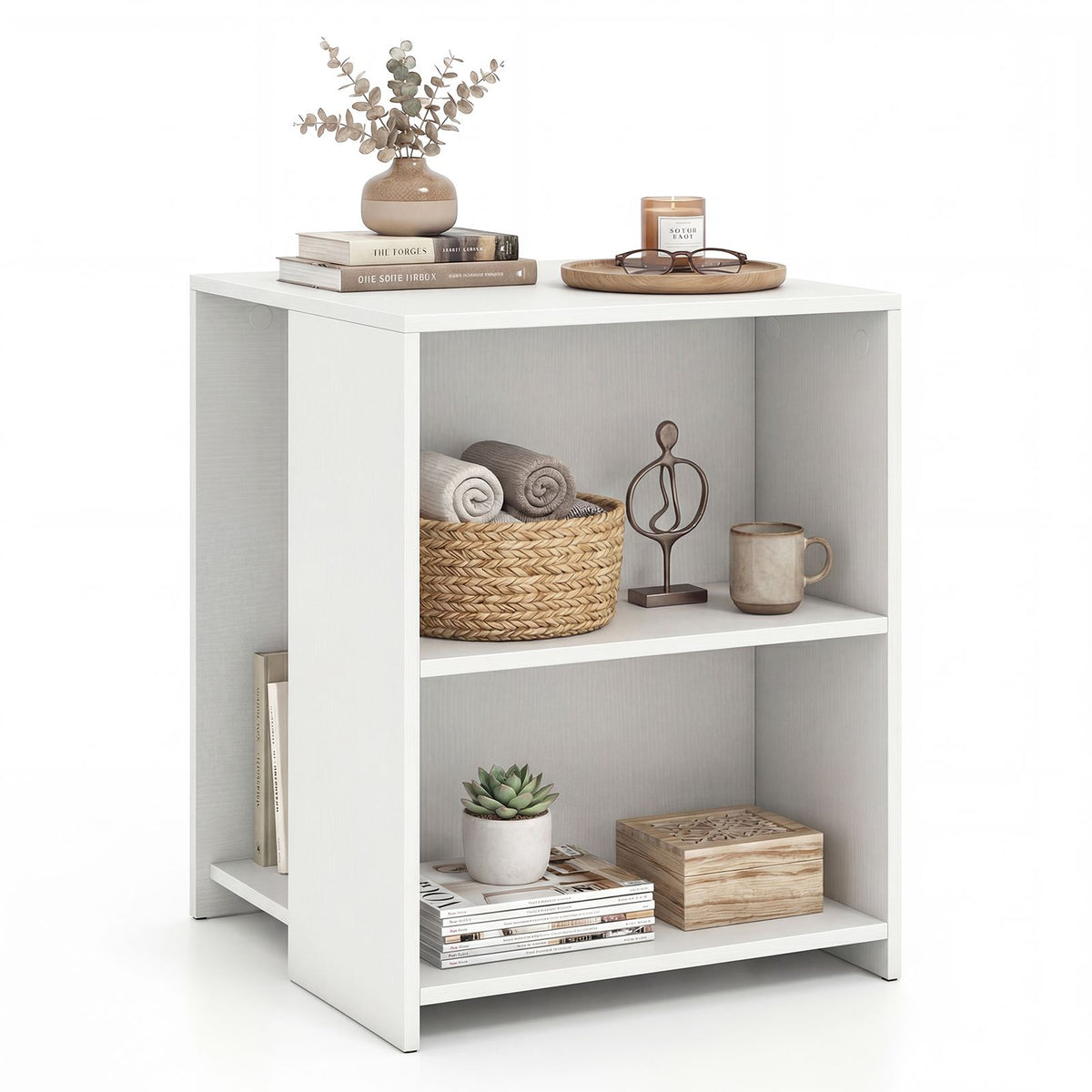 Square Sofa Side Table with Open Storage Shelves for Living Room and Bedroom