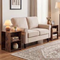 Square Sofa Side Table with Open Storage Shelves for Living Room and Bedroom