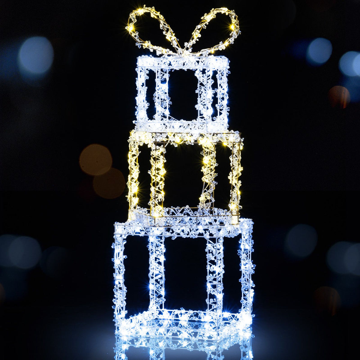 Stacked Lighted Gift Boxes with Warm White and Cold White LED Lights