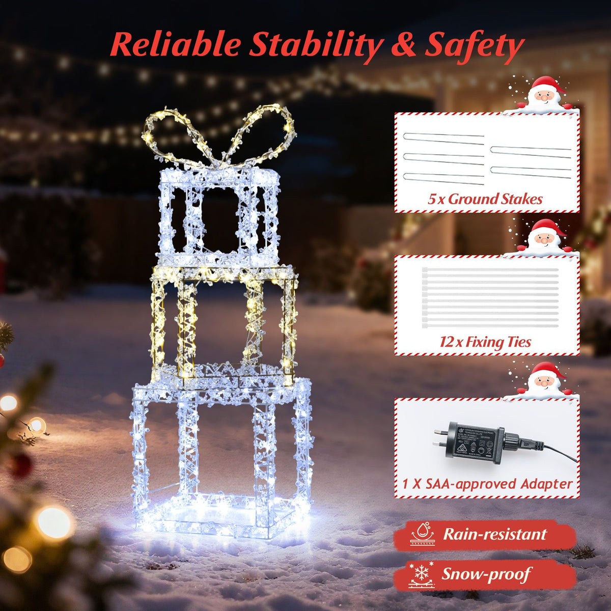 Stacked Lighted Gift Boxes with Warm White and Cold White LED Lights