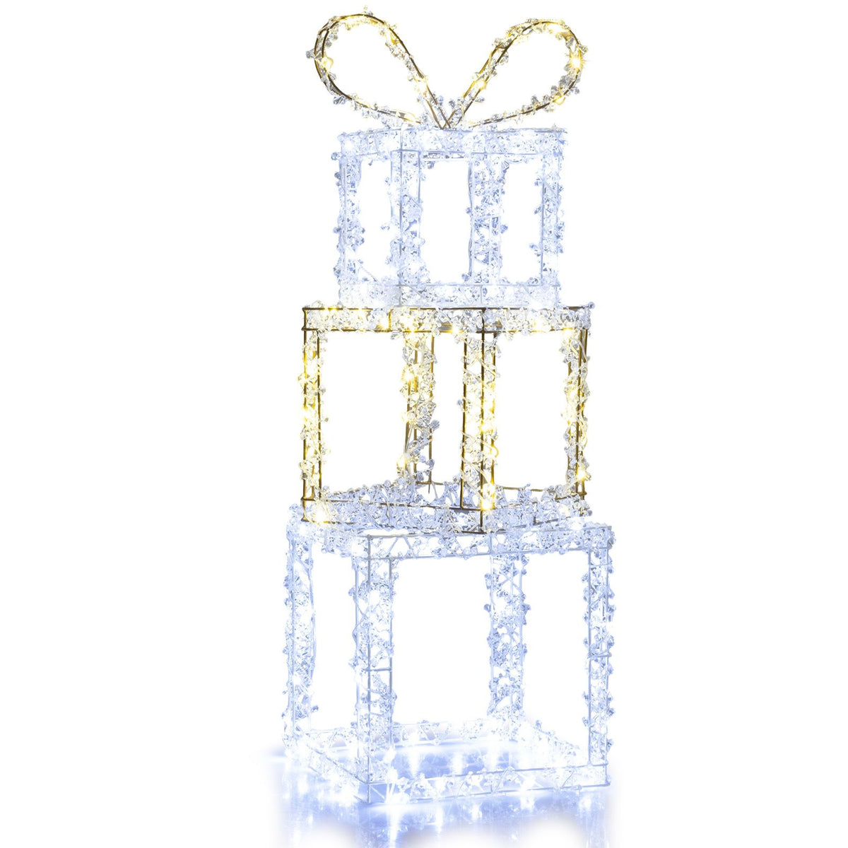 Stacked Lighted Gift Boxes with Warm White and Cold White LED Lights