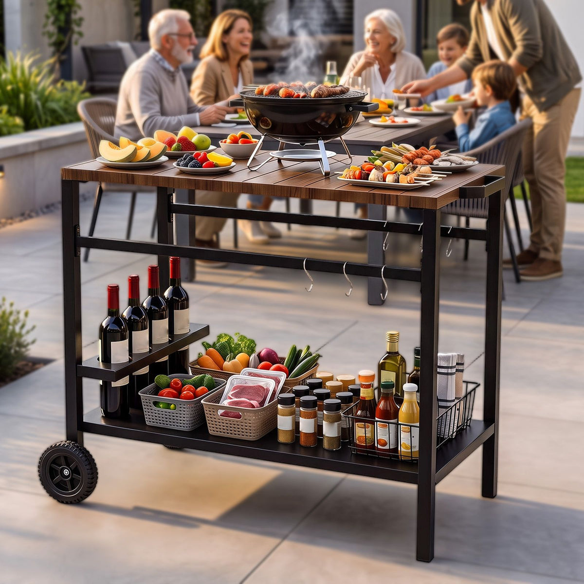 Stainless Steel Top Outdoor Kitchen Island on Wheels with Spice Rack and amp