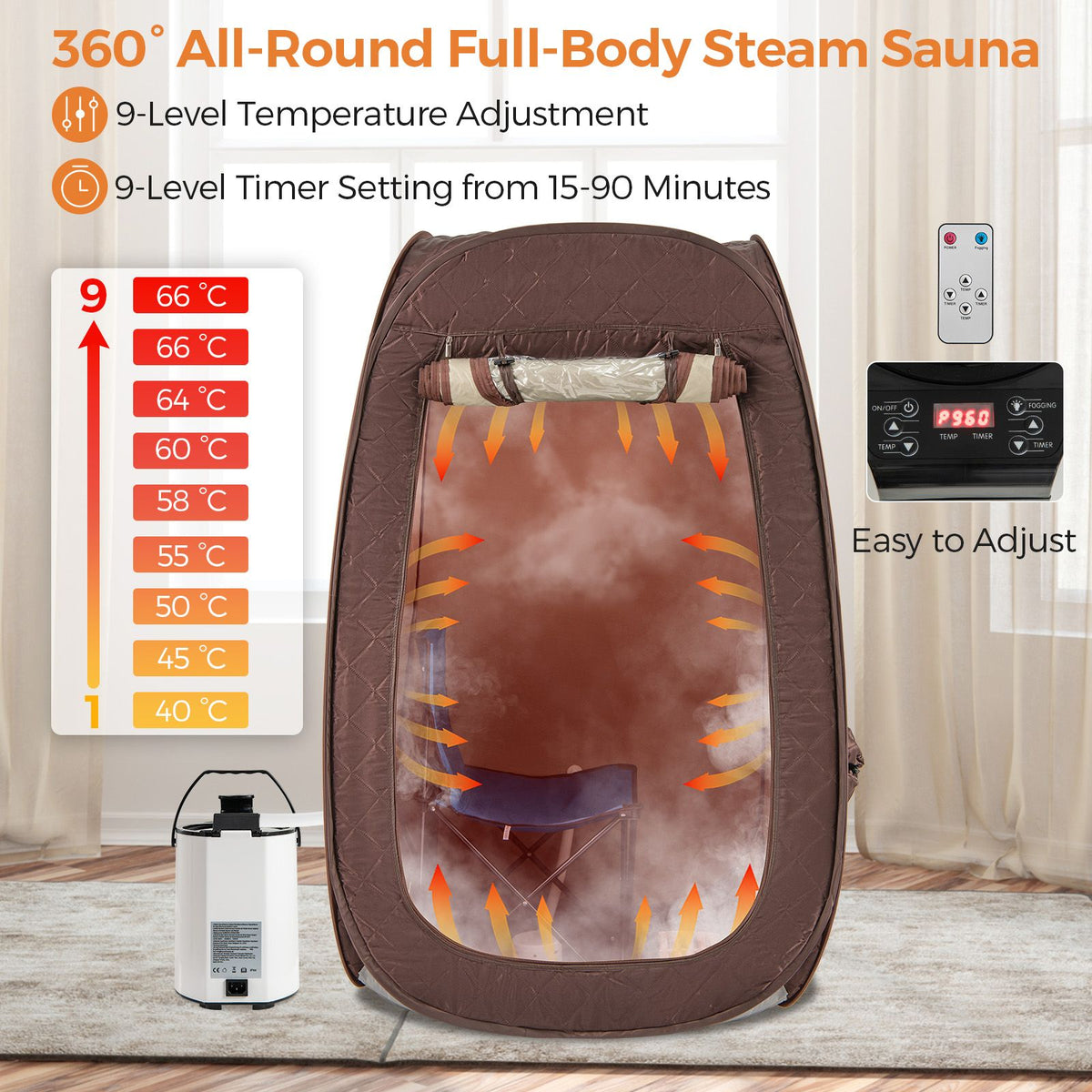 Portable Steam Sauna with 1000W 3L Steam Generator for Home Spa Relaxation