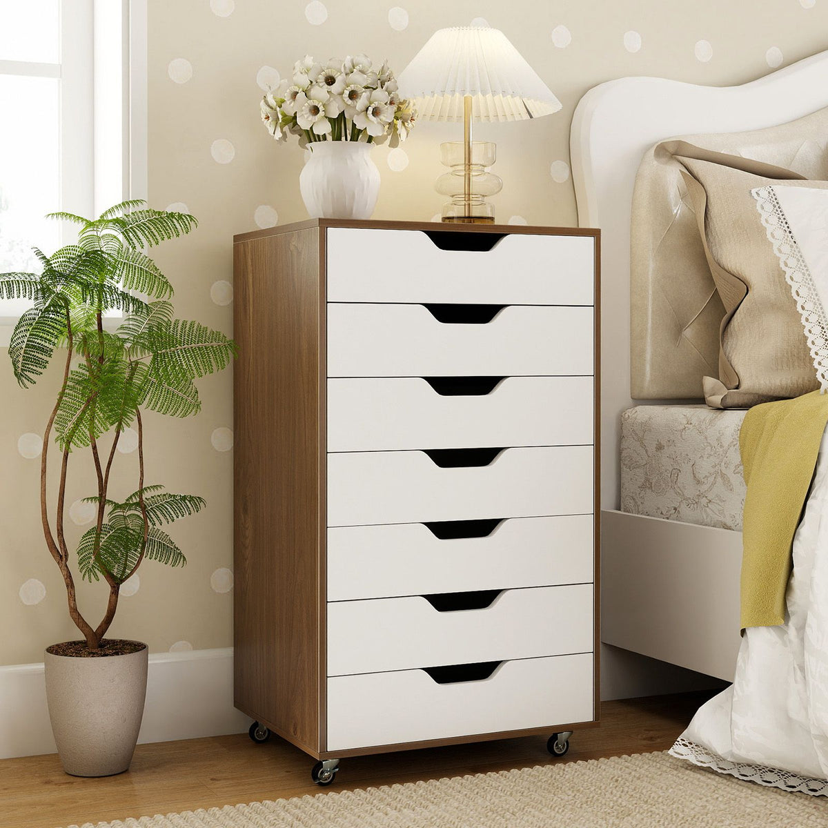 7-Drawer Storage Cabinet with 4 Universal Casters for Office