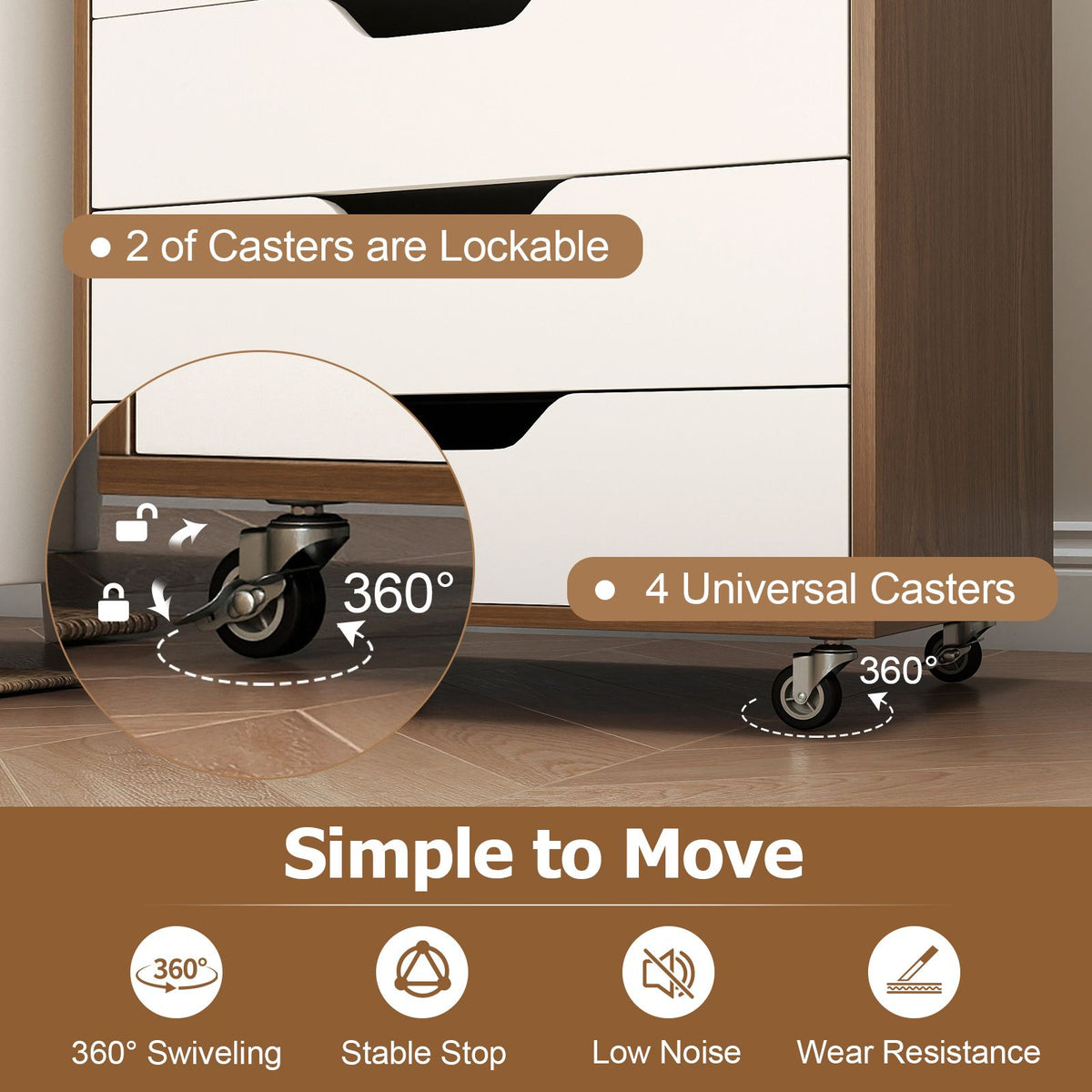 7-Drawer Storage Cabinet with 4 Universal Casters for Office