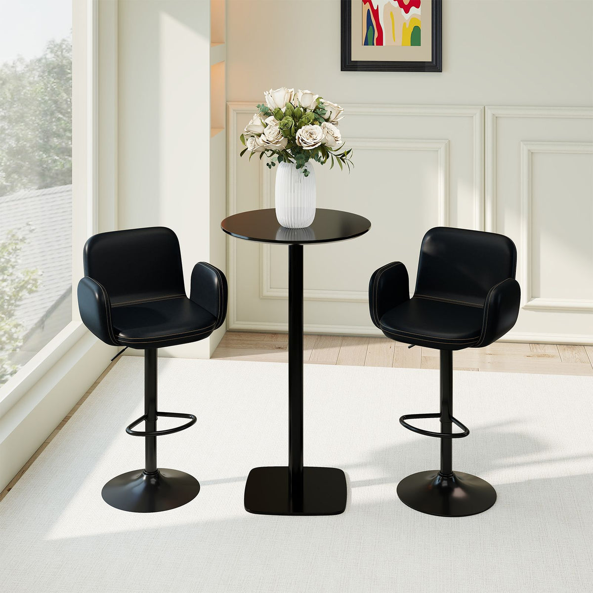 Swivel Bar Stools Set of 2 Modern PU Leather Bar Chairs with Adjustable Height
