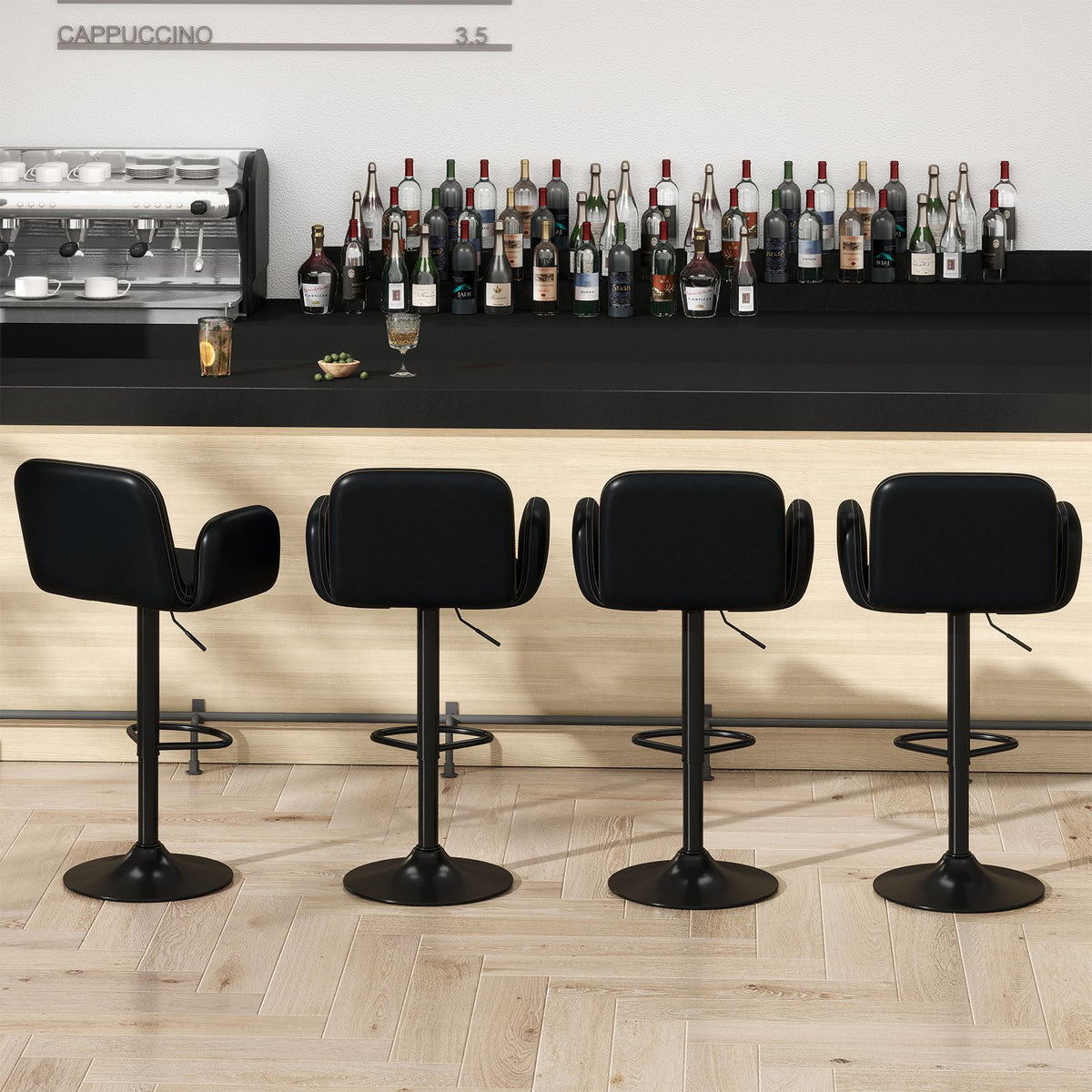 Swivel Bar Stools Set of 2 Modern PU Leather Bar Chairs with Adjustable Height