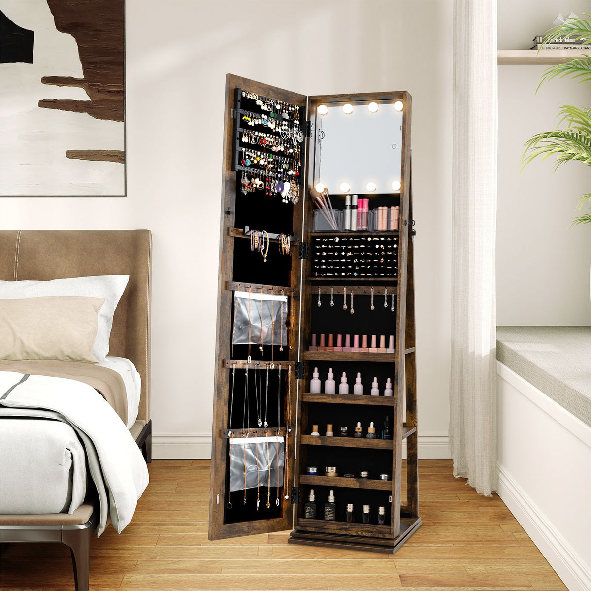 360° Swivel Freestanding Jewelry Storage Organizer with Full Length Mirror