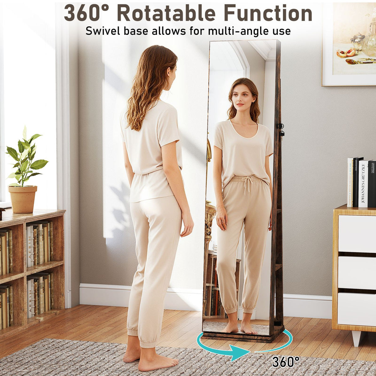 360° Swivel Freestanding Jewelry Storage Organizer with Full Length Mirror