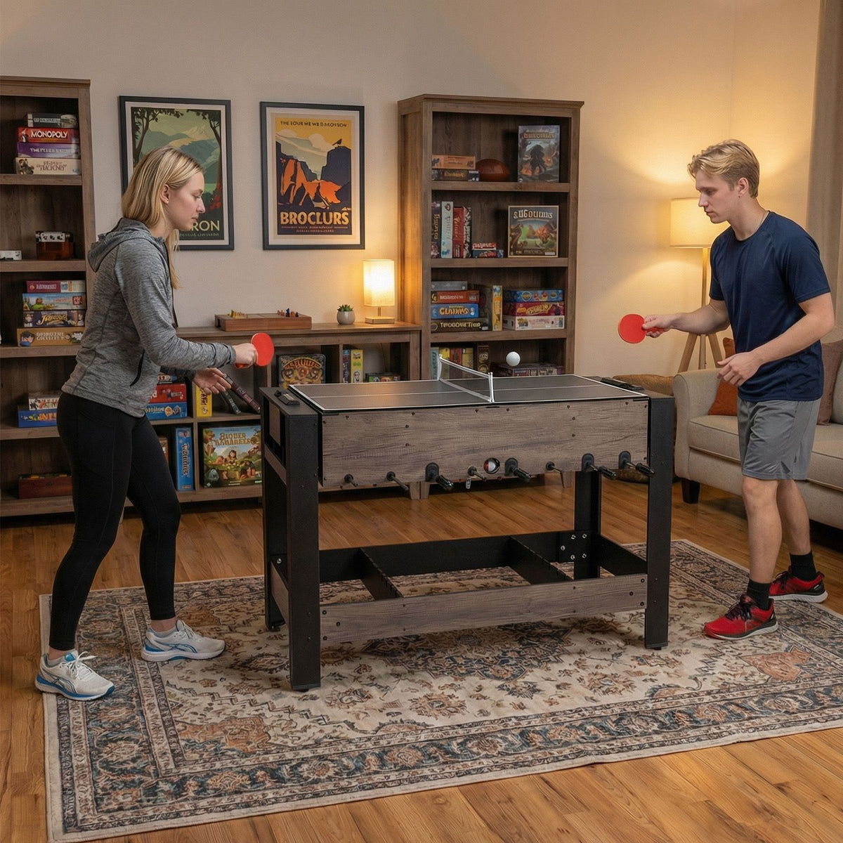 3-in-1 Swivel Game Table with Foosball and Pool Billiards for Teens Adults
