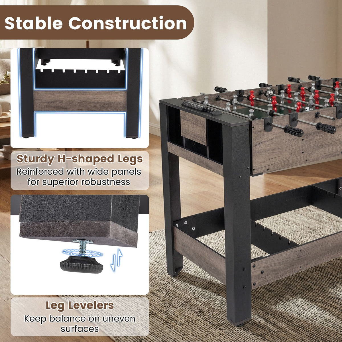 3-in-1 Swivel Game Table with Foosball and Pool Billiards for Teens Adults