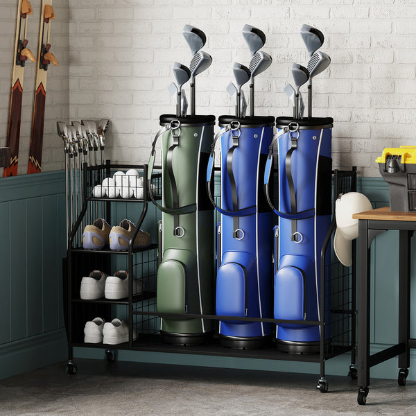 Balls and Golfing Equipment Accessories with Lockable Wheels and Removable Hooks