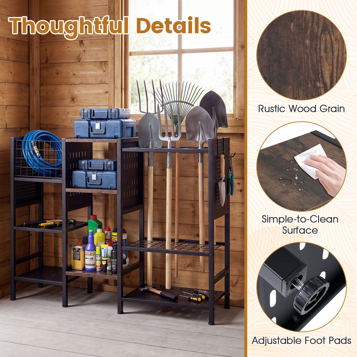 3-Tier Garden Tool Organizer w/Wooden Shelves