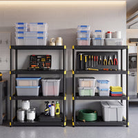 4-Tier Plastic Storage Shelf with Anti-Tipping Kit and Adjustable Feet for Garage