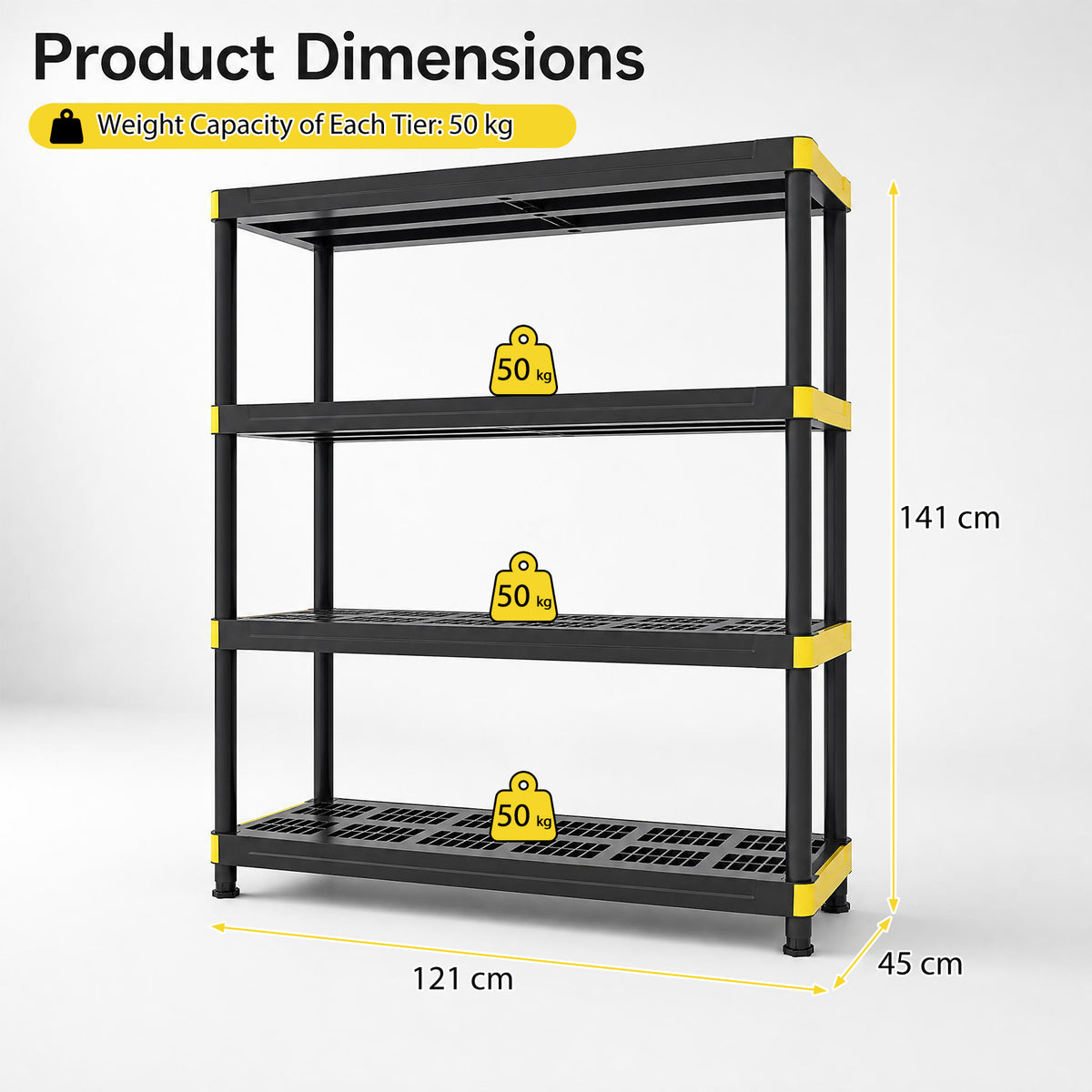 4-Tier Plastic Storage Shelf with Anti-Tipping Kit and Adjustable Feet for Garage