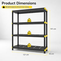 4-Tier Plastic Storage Shelf with Anti-Tipping Kit and Adjustable Feet for Garage