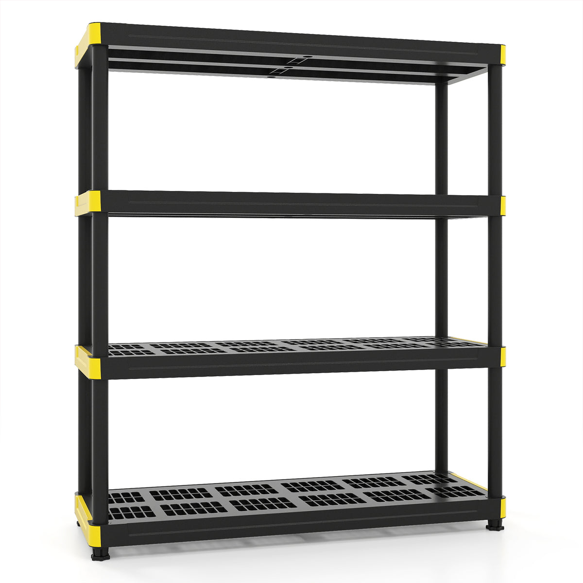 4-Tier Plastic Storage Shelf with Anti-Tipping Kit and Adjustable Feet for Garage