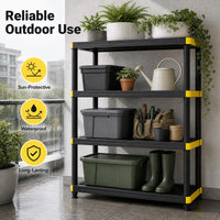 4-Tier Plastic Storage Shelf with Anti-Tipping Kit and Adjustable Feet for Garage