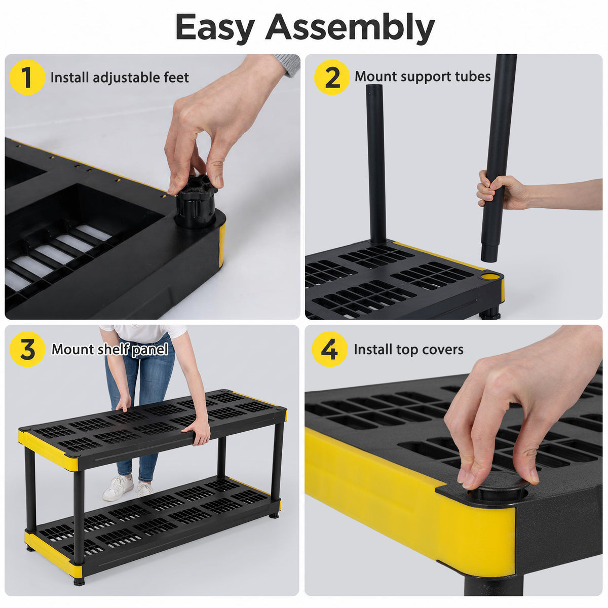 4-Tier Plastic Storage Shelf with Anti-Tipping Kit and Adjustable Feet for Garage