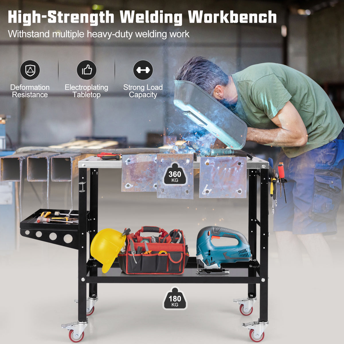 92cm x 46cm Welding Table, 570kg Welding Workbench on Wheels