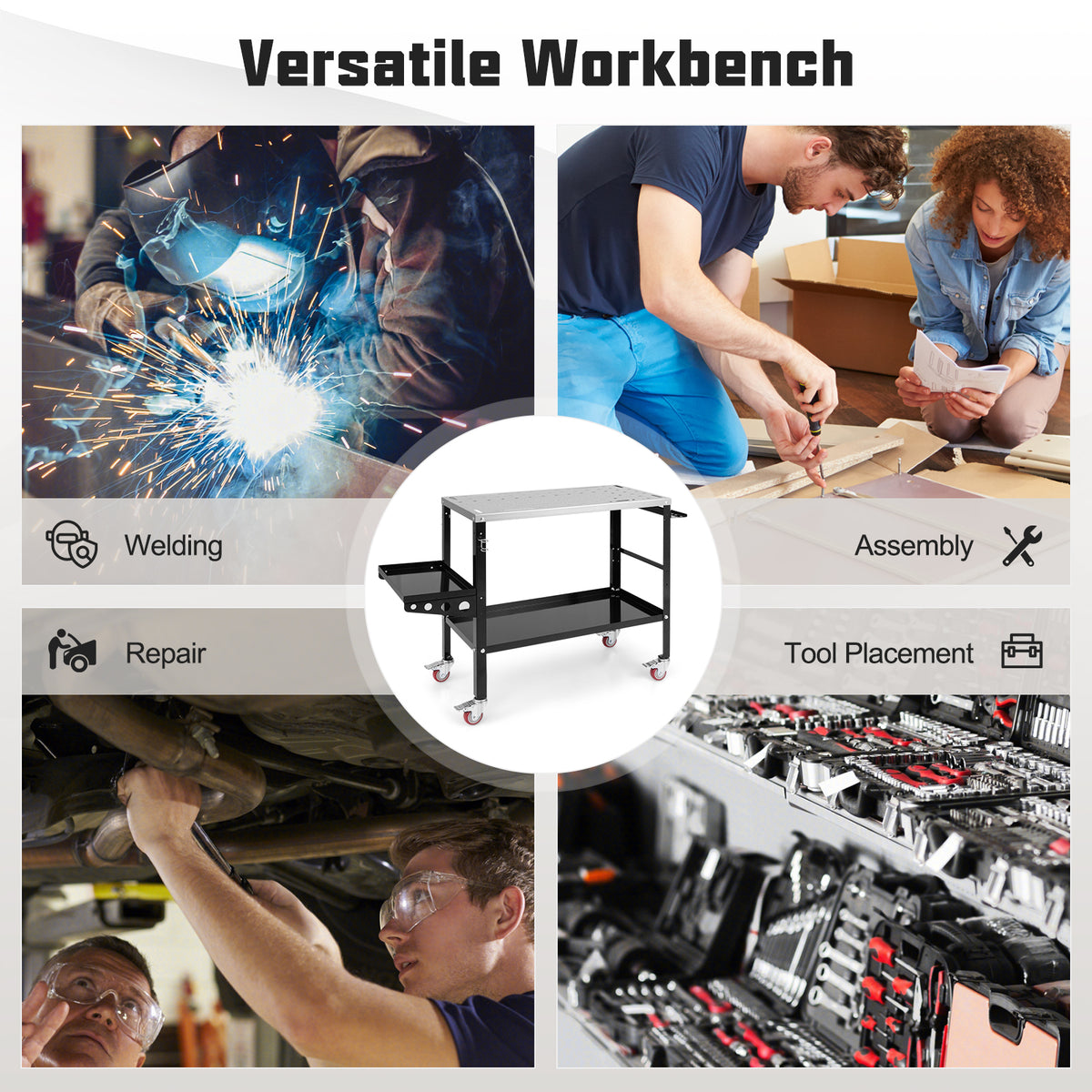 92cm x 46cm Welding Table, 570kg Welding Workbench on Wheels