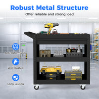 3 Tier Steel Tool Trolley with Large Drawer and 2 Pegboards