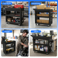 3 Tier Steel Tool Trolley with Large Drawer and 2 Pegboards