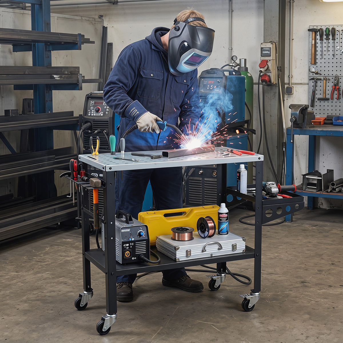 92cm x 46cm Welding Table, 570kg Welding Workbench on Wheels
