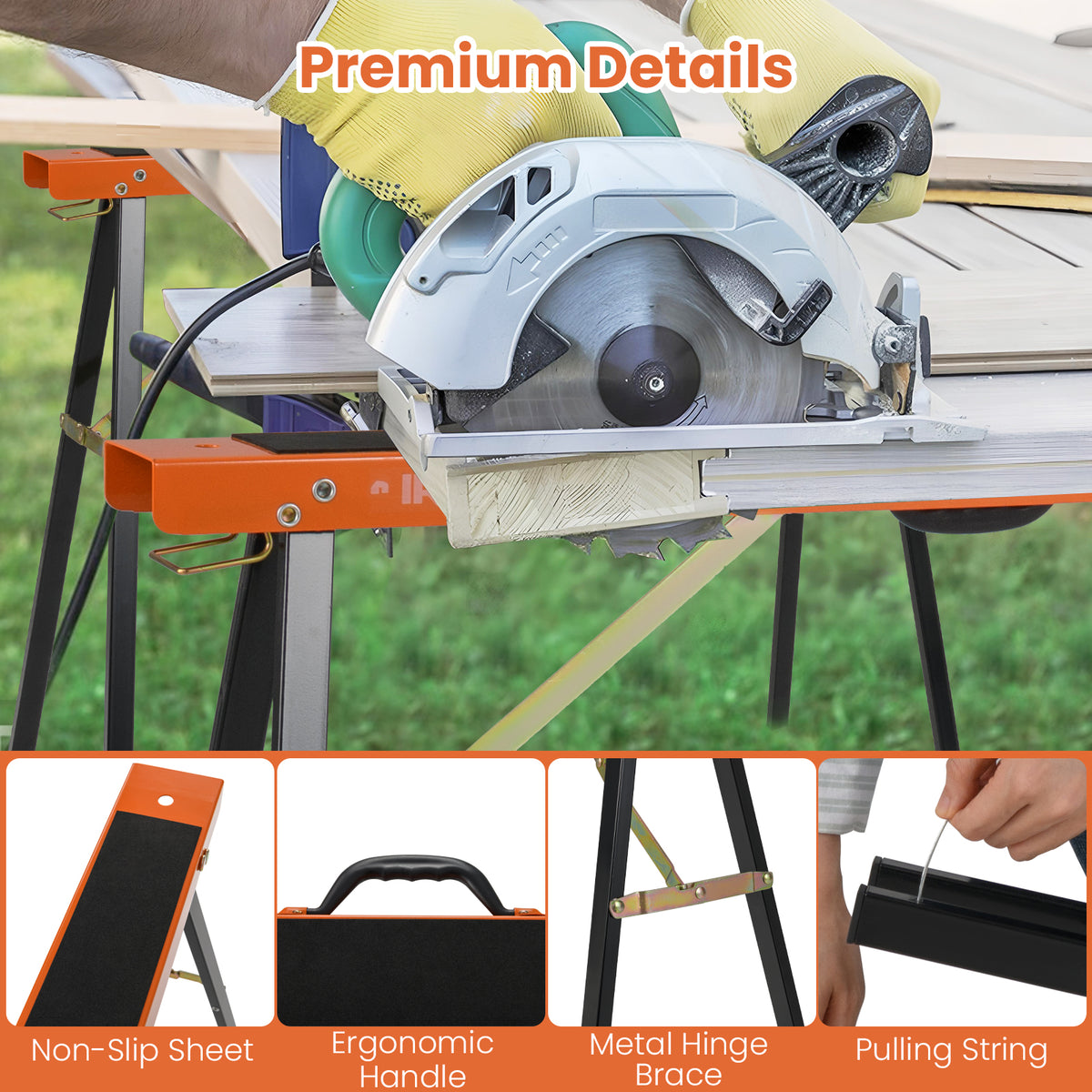2-Pack Portable Sawhorses, Heavy-Duty Galvanized Metal Power Tool Stand