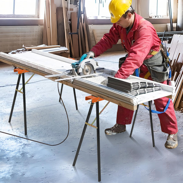 2-Pack Portable Sawhorses, Heavy-Duty Galvanized Metal Power Tool Stand
