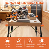 2-Pack Portable Sawhorses, Heavy-Duty Galvanized Metal Power Tool Stand