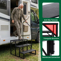 RV Step with Handrail and Wide Anti-Slip Platforms for Porch