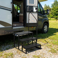RV Step with Handrail and Wide Anti-Slip Platforms for Porch