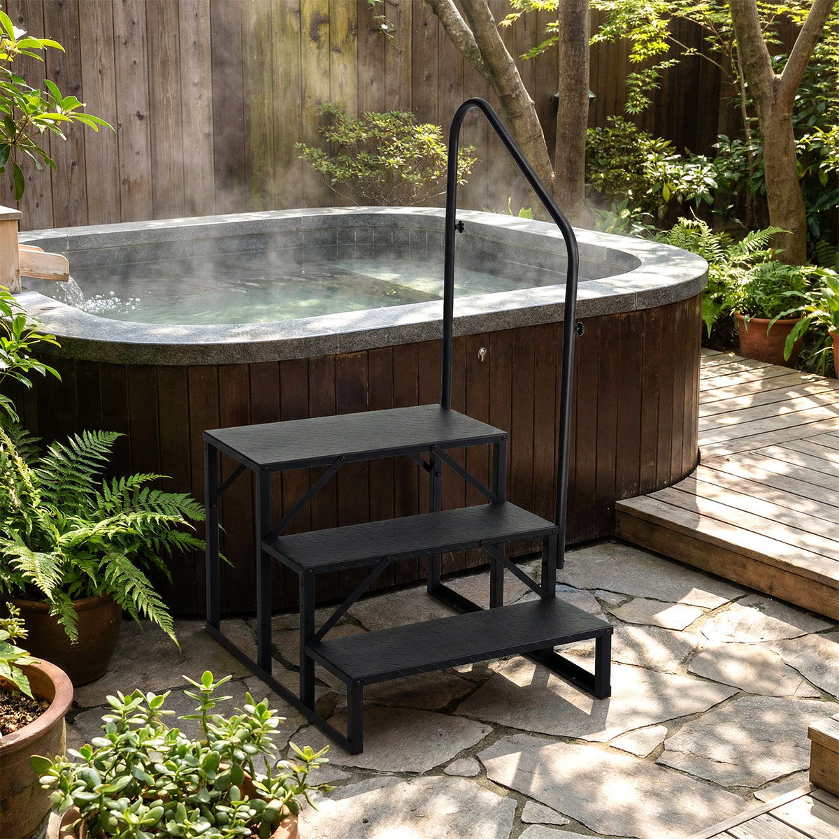 RV Step with Handrail and Wide Anti-Slip Platforms for Porch