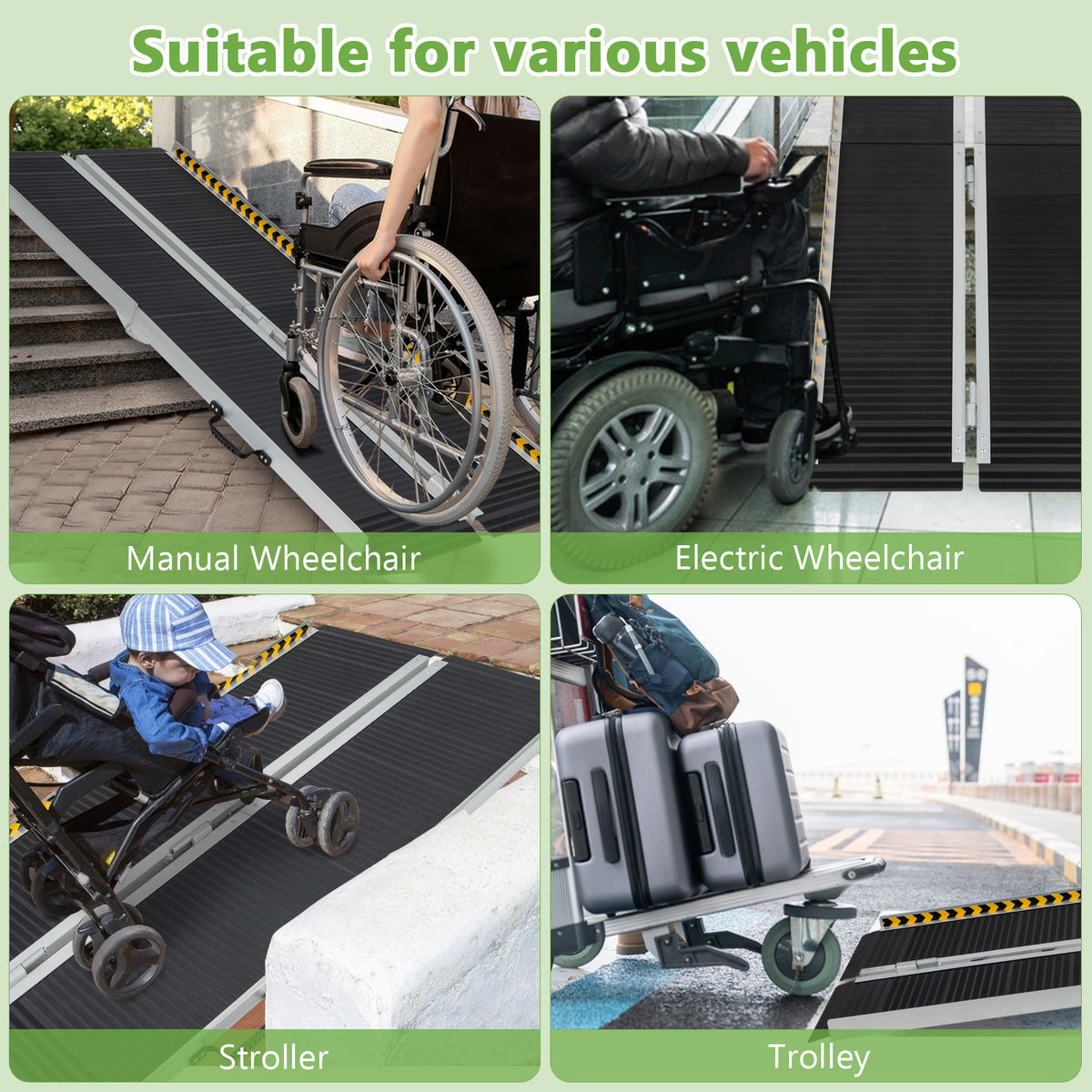 Portable Aluminum Wheelchair Ramp 153cm/183cm with Transition Plate