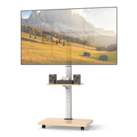 Rolling TV Stand on Wheels with 30° Tilt Mount and Adjustable Shelf