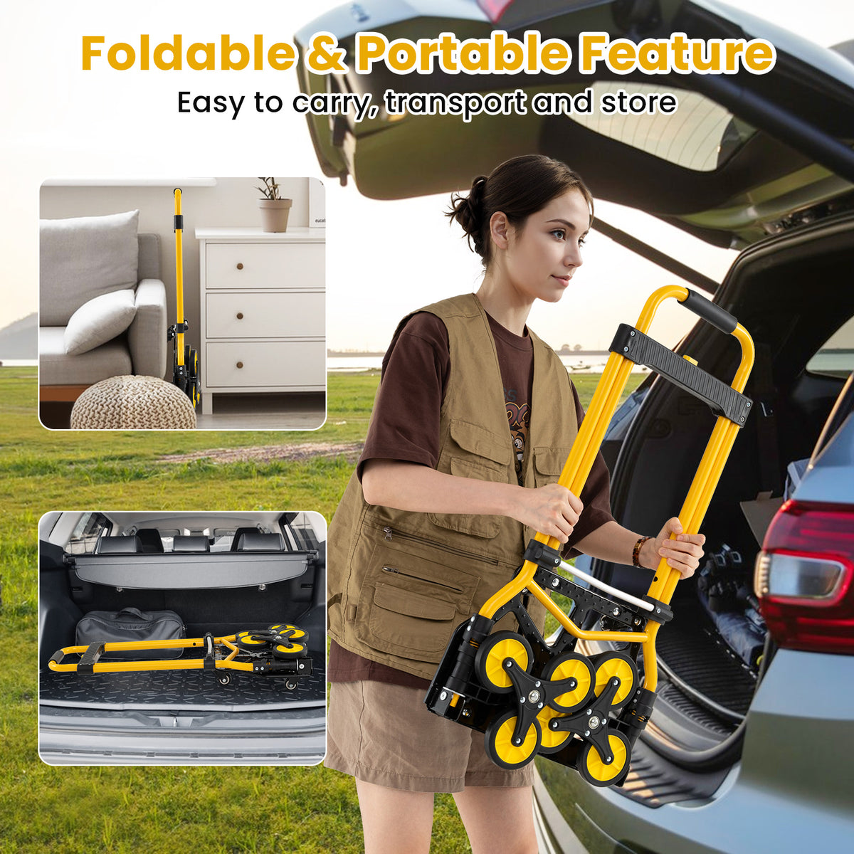 Stair Climbing Cart, Stair Climber Hand Truck with One-Touch Telescoping Handle
