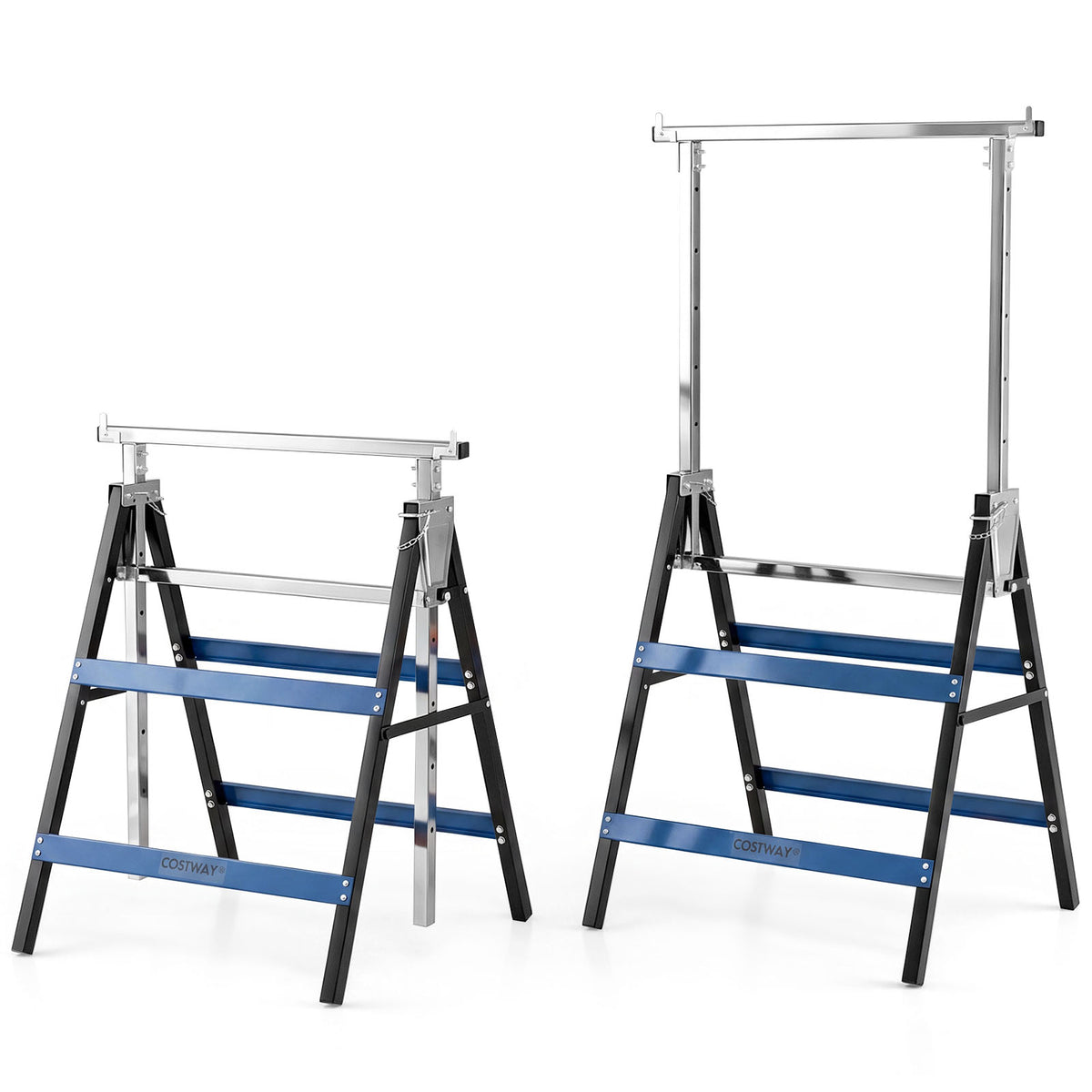 2 Pack Folding Saw Horses, Heavy Duty Metal Adjustable Height Sawhorse Set