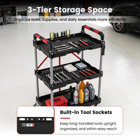 3-Tier Folding Utility Cart with Swivel Wheels and Brakes
