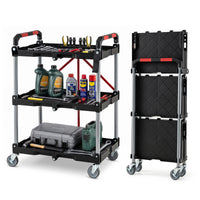3-Tier Folding Utility Cart with Swivel Wheels and Brakes