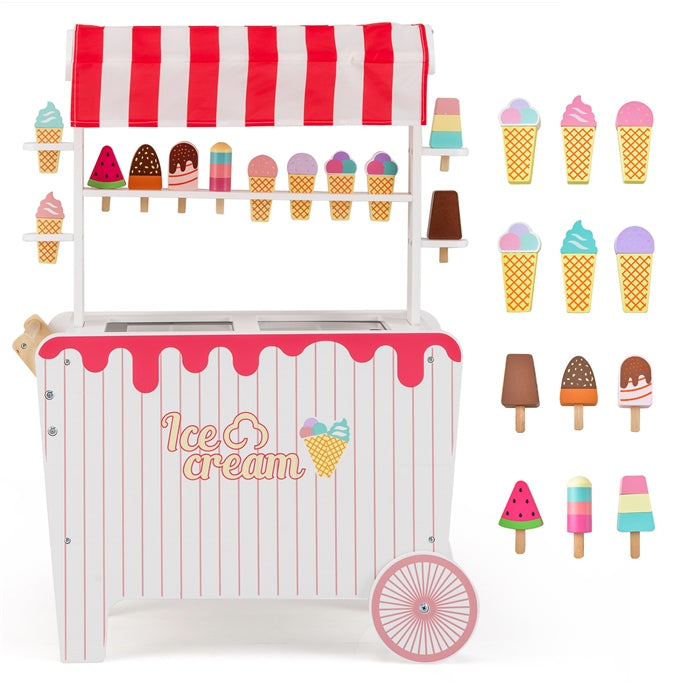 Ice Cream and Food Trunk Toy with 2 Large Wheels for Kids
