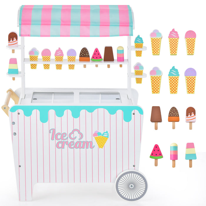Ice Cream and Food Trunk Toy with 2 Large Wheels for Kids