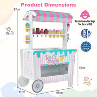 Ice Cream and Food Trunk Toy with 2 Large Wheels for Kids