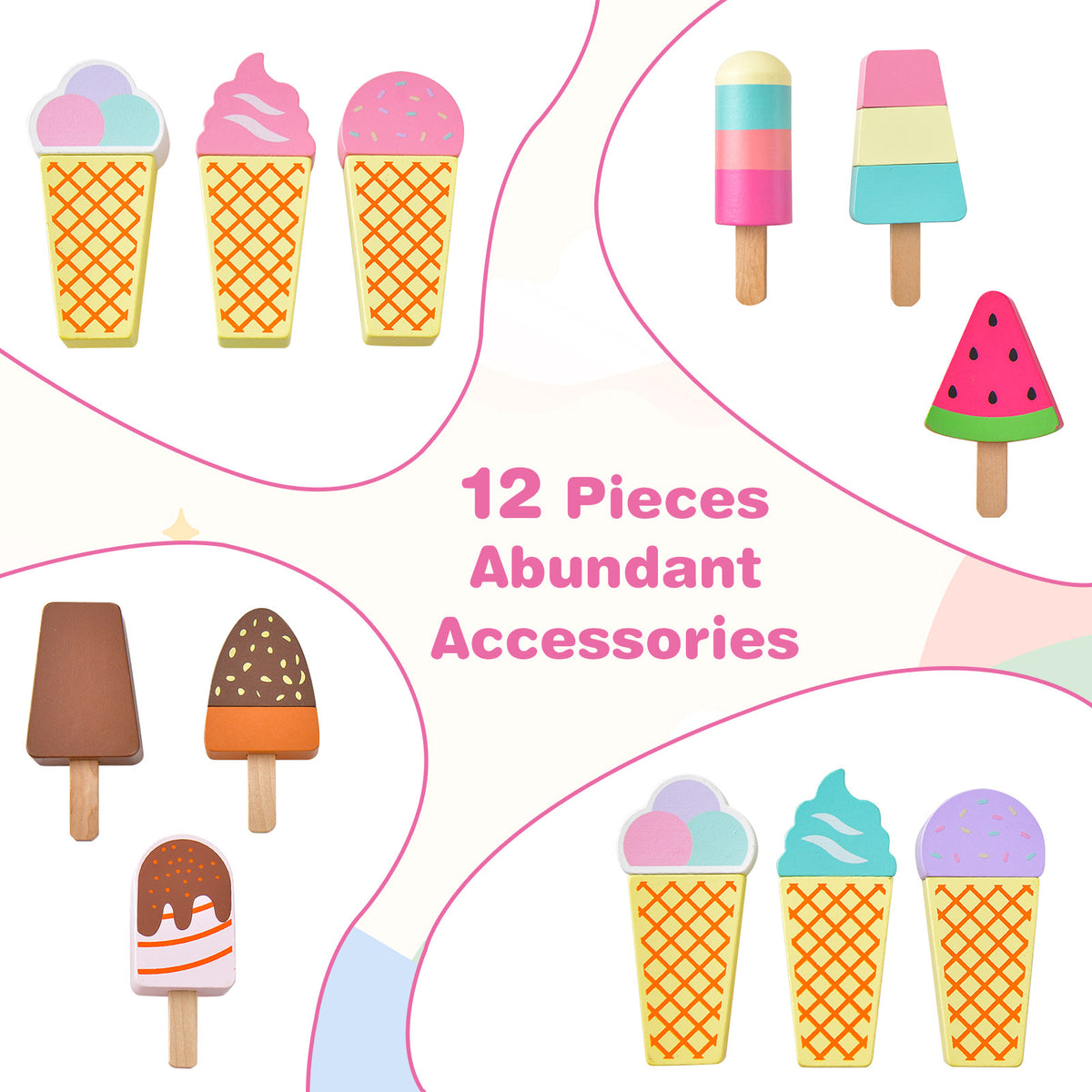 Ice Cream and Food Trunk Toy with 2 Large Wheels for Kids