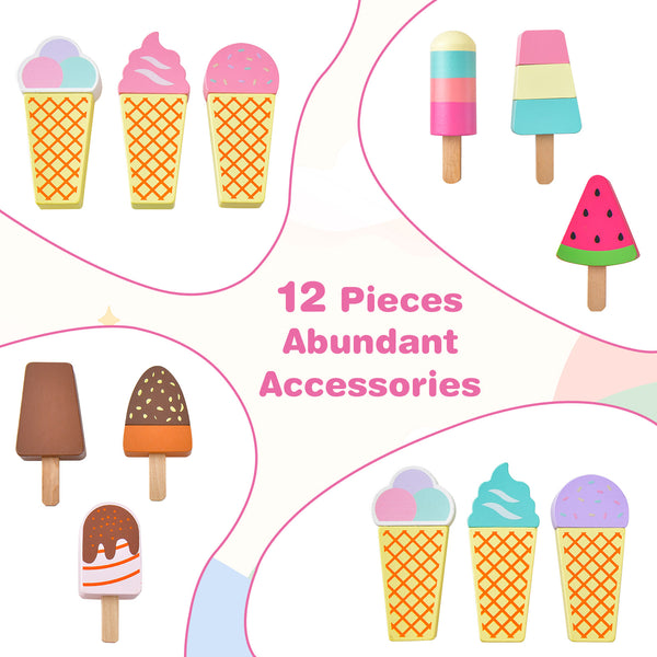 Ice Cream and Food Trunk Toy with 2 Large Wheels for Kids