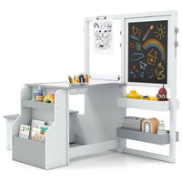 Kids Art Table & Bench Set with Double-Sided Adjustable Easel