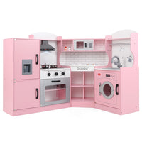 Corner Play Kitchen, Toddler Kitchen Playset with Range Hood, Ice Maker, Microwave, Oven, Sink, Washing Machine