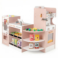 Kids Grocery Store Playset, Wooden Pretend Play Supermarket w/Vending Machine