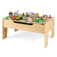 All-in-One Kids Activity Table, Wooden Construction Play Table with Reversible Blackboard & Map Tabletop