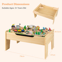 All-in-One Kids Activity Table, Wooden Construction Play Table with Reversible Blackboard & Map Tabletop